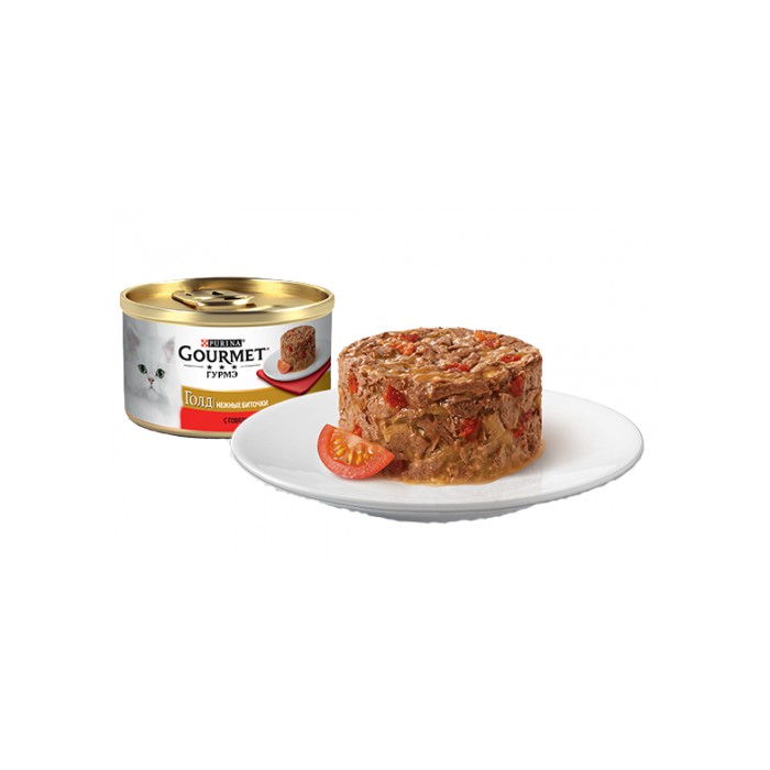 <p><strong>Gourmet Gold Savoury Cake 85 гр нежные биточки с говядиной и томатом для кошек </strong></p>