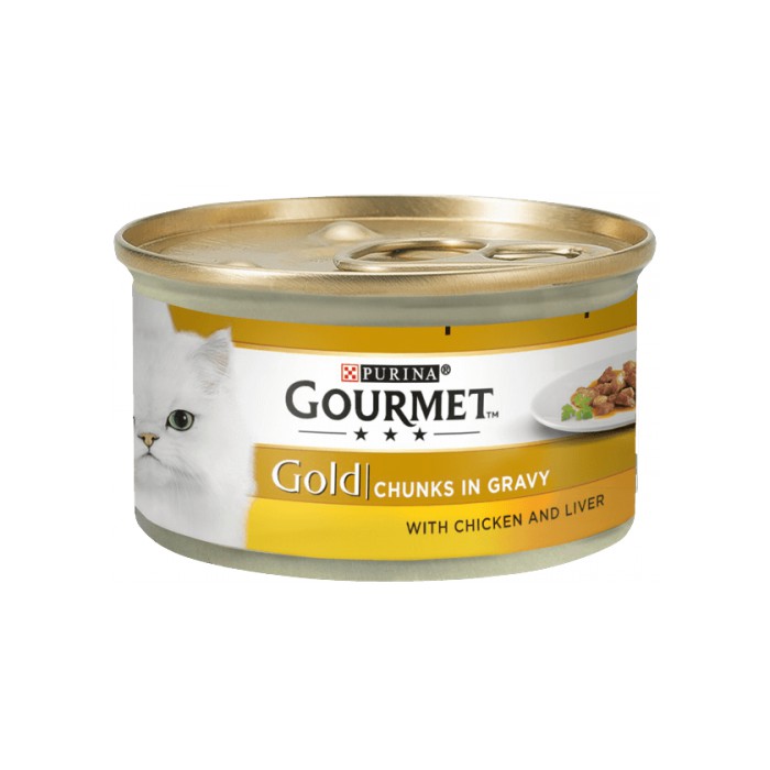 <p><strong>Gourmet Gold 85 gr bucăți în sos cu pui, ficat pentru pisici</strong></p>