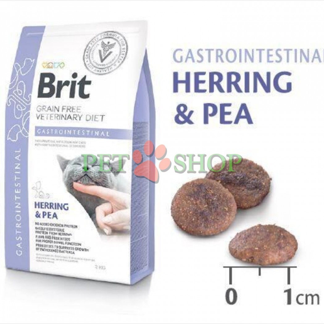 <p><strong>Brit Vet Diet Cat Grain free Gastrointestinal Hering, Pea</strong>&nbsp;&mdash;&nbsp; лечебный сухой беззерновой корм для взрослых кошек при остром и хроническом гастроэнтеритах, с сельдью и горохом.</p>