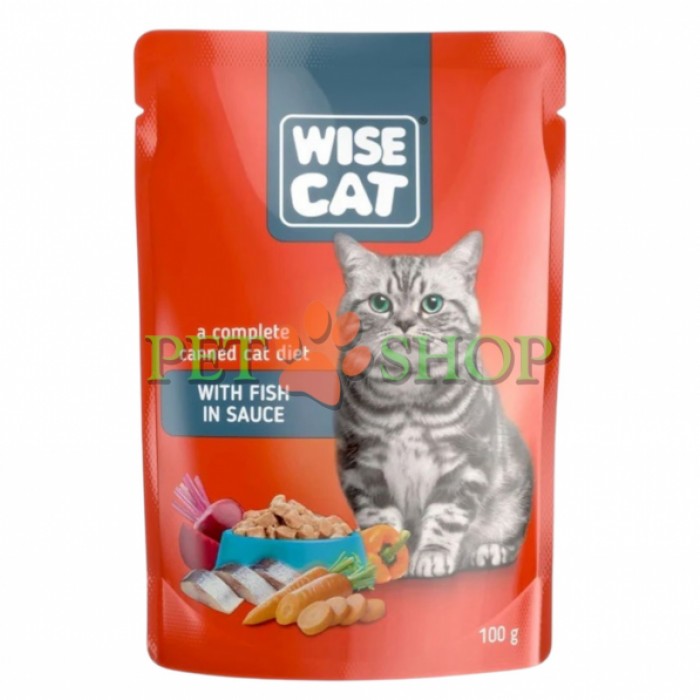 <p><strong>Wise Cat с рыбой в соусе</strong>&nbsp;&mdash; это полнорационный влажный корм, разработанный для взрослых кошек всех пород.</p>