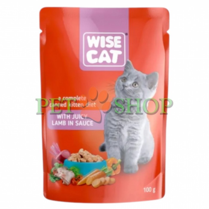 <p><strong>Wise Cat hrană umedă pentru pisoi, cu miel &icirc;n sos</strong> &mdash; este o alimentație completă și echilibrată, concepută pentru a satisface nevoile specifice ale pisicilor &icirc;n creștere. Potrivită pentru pisoi de toate rasele, &icirc;ncep&acirc;nd cu v&acirc;rsta de 1 lună.</p>