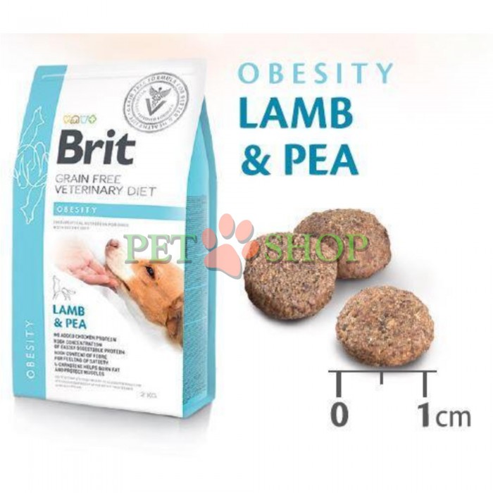 <p><strong>Brit Vet Dog Obesity Lamb, Pea</strong> &ndash; hrană uscată dietetică, fără cereale, pentru c&acirc;ini adulți, recomandată &icirc;n cazuri de exces de greutate și obezitate.</p>