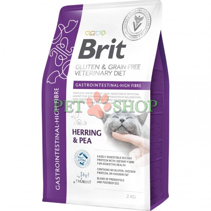 <p><strong>Brit GF Veterinary Diet Cat Gastrointestinal High Fiber -&nbsp;</strong>hrana dietetică completă, fără gluten, cu un conținut ridicat de fibre, pentru pisicile care suferă de constipație, diaree cronică și pentru prevenirea constipației.</p>