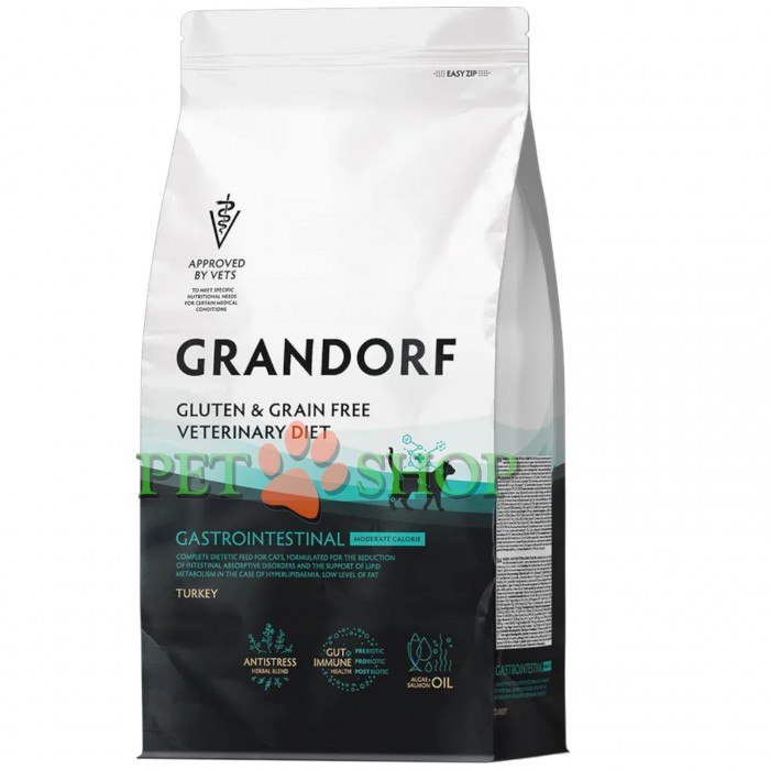 <p><strong>Grandorf Cat Gastrointestinal Moderate Calorie</strong> -&nbsp;hrană uscată dietetică completă pentru pisici, concepută pentru tratarea tulburărilor digestive acute și pentru susținerea metabolismului lipidic &icirc;n cazul hiperlipidemiei.</p>