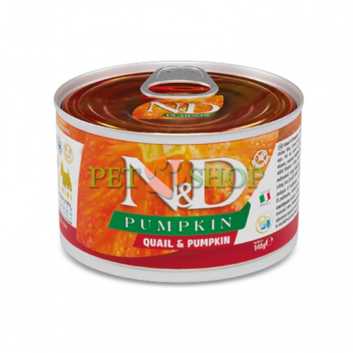 <p><strong>Farmina ND Pumpkin&nbsp;Quail,&nbsp;Pumpkin Adult Mini wet food</strong> - hrană umedă completă pentru c&acirc;ini adulți. PREPELIȚĂ ȘI DOVLEAC.</p>