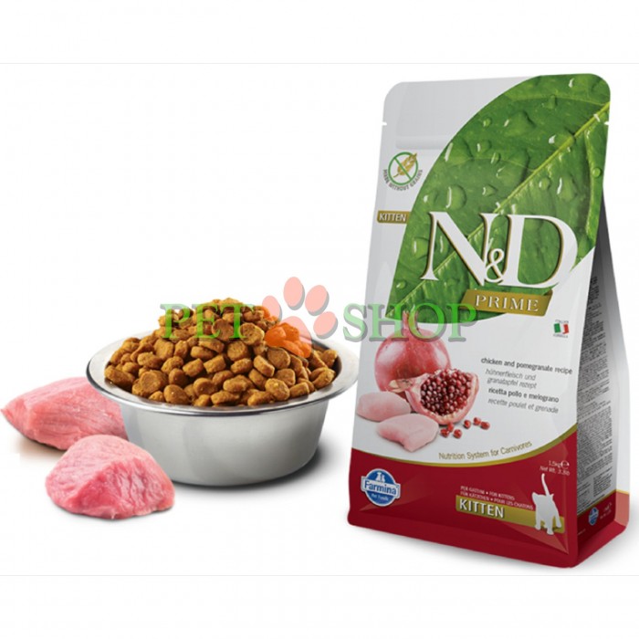 <p><strong>ND Chicken Pomegranate Kitten Pui, rodie. Hrană completă fără cereale pentru pisoi, pisici gestante și lactante 5 kg.</strong></p>