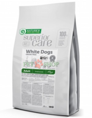 <p><strong>Nature's Protection Superior Care White Dogs Grain Free Insect Adult Small Breeds -&nbsp;</strong>полнорационный беззерновой корм с белком насекомых для взрослых собак малых пород весом от 1 до 10 кг с белым или светлым окрасом шерсти. Корм не содержит зерновые, поэтому подходит маленьким собакам с чувствительным пищеварением или склонностью к аллергии.</p>