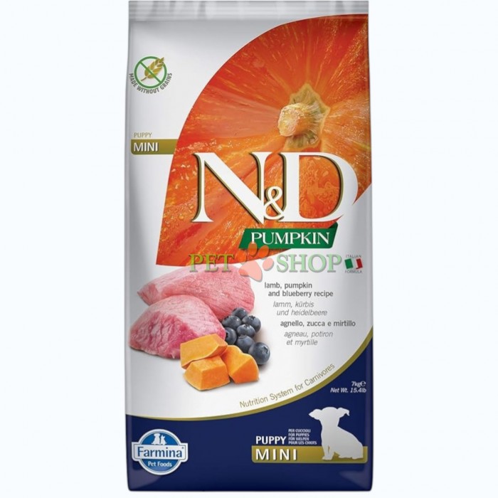 <p><strong>Farmina ND Pumpkin Dog Puppy Mini&nbsp;Lamb, blueberry -&nbsp;</strong>ягненок, тыква и черника. Полнорационный беззерновой сухой корм для щенков, беременных и кормящих сук мелких пород.</p>