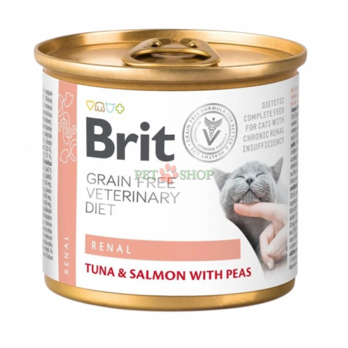 <p><strong>Brit Veterinary Diet Cat Renal</strong> - диетический полнорационный корм для кошек для поддержки функции почек при хронической почечной недостаточности. Вкус - тунец с лососем и горохом.</p>