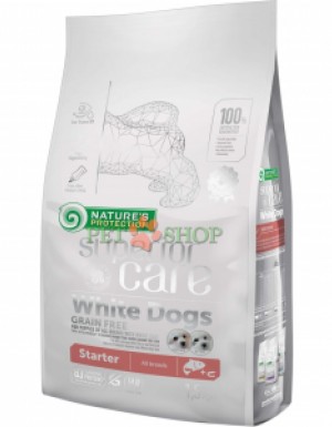 <p><strong>Nature&rsquo;s Protection White Dogs GF Starter All Breeds Salmon</strong> &mdash; hrană uscată completă, fără cereale, cu somon și krill, destinată puilor de c&acirc;ine de toate rasele cu blană albă. O alimentație echilibrată, necesară &icirc;n perioada &icirc;nțărcării și a trecerii la hrana solidă. <strong>Este optimă pentru puii de p&acirc;nă la 4 luni, precum și pentru femelele gestante și cele care alăptează.</strong></p>