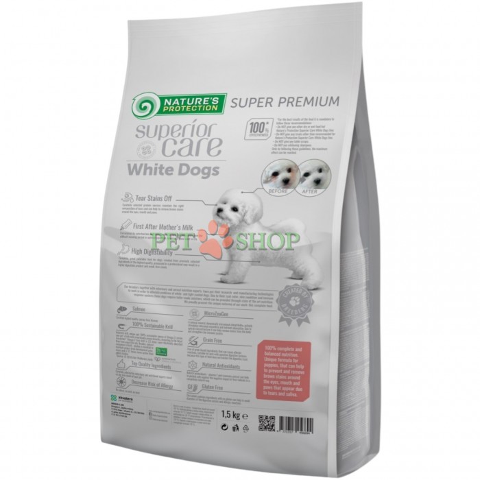 <p><strong>Natures Protection White Dogs GF Starter All breeds Salmon</strong> - беззерновой полнорационный сухой корм с лососем и крилем для щенков всех пород с белой шерстью. Сбалансированное питание, которое необходимо питомцу на этапе отлучения от матери и перехода на твердую пищу.&nbsp;<strong>Оптимален для щенков всех пород в возрасте до 4 месяцев, а также для беременных и кормящих собак.&nbsp;</strong></p>