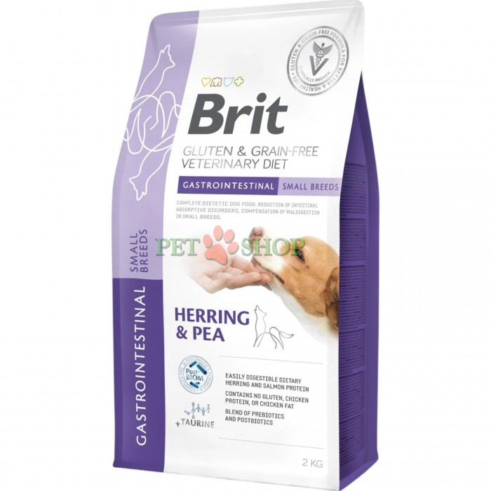 <p><strong>Brit GF Veterinary Diet Dog Gastrointestinal Small Breed -&nbsp;</strong><strong>полнорационный диетический корм для собак со вкусом сельди&nbsp;и гороха.&nbsp;</strong>Предназначен для снижения нарушений всасывания в кишечнике, компенсации нарушенного пищеварения у собак мелких пород (до 10 кг во взрослом возрасте).</p>