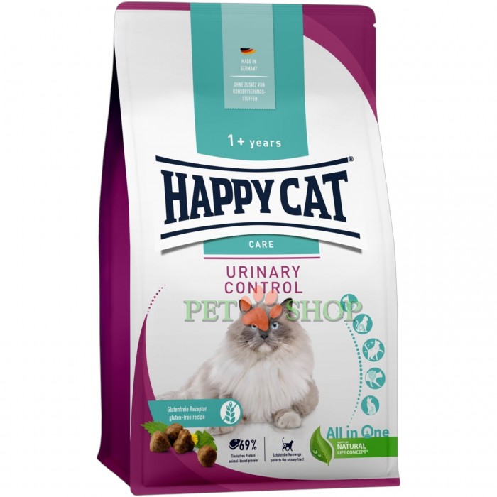 <p><strong>Happy Cat Care Urinary Control - специальный корм для защиты мочевыводящих путей.</strong>&nbsp;Повышенное содержание метионина (который подкисляет мочу) помогает защищать мочевыводящие пути питомца. Уровень минералов, таких как кальций, фосфор и магний, также снижен, что обеспечивает дополнительную защиту.</p>
