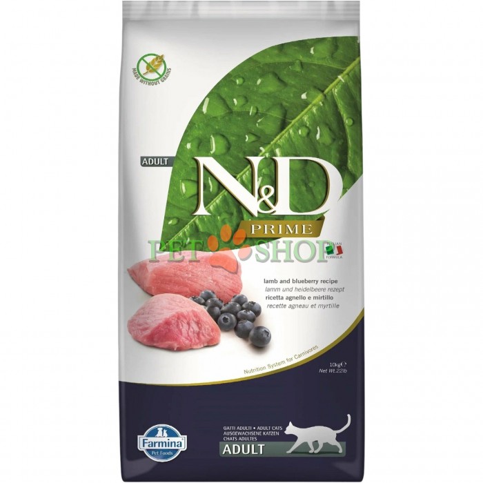 <p><strong>Farmina ND Prime Grain Free&nbsp;Adult Cat Lamb, Blueberry&nbsp;- это полнорационный беззерновой корм для взрослых кошек с нежным мясом ягненка, богатой полезными веществами черникой, сладким картофелем и прочими овощами и фруктами.</strong></p>