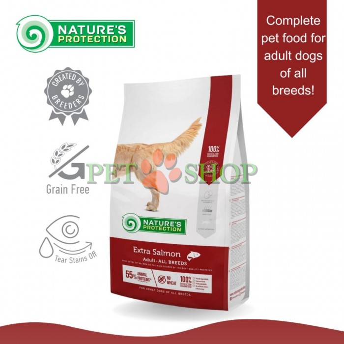 <p><strong>Nature&rsquo;s Protection Extra Salmon Adult All Breeds -&nbsp;</strong>это полнорационный сухой корм супер-премиум класса для взрослых собак всех пород, известный своим сбалансированным составом и тщательно отобранными ингредиентами, способствующими здоровому пищеварению. Основным источником белка в корме является лосось.</p>