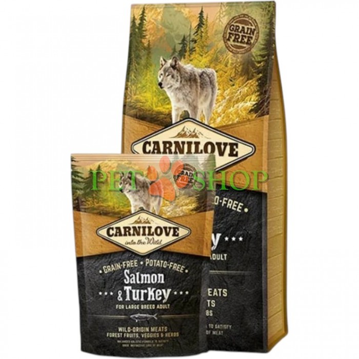 <p><strong>Carnilove&nbsp;Adult Large Breed Dog&nbsp;Salmon,&nbsp;Turkey -&nbsp;</strong>полнорационный беззерновой корм с лососем и индейкой для взрослых собак крупных пород. Без добавления злаков и картофеля.</p>