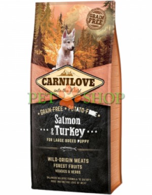 <p><strong>Carnilove Puppy Large Breed Salmon,&nbsp;Turkey - </strong>полнорационный беззерновой корм с лососем и индейкой для щенков крупных пород. Без добавления злаков и картофеля.</p>