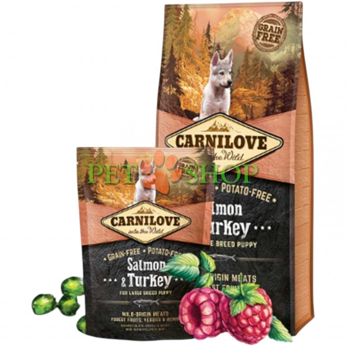 <p><strong>Carnilove Puppy Large Breed Salmon, Turkey</strong> &ndash; hrană completă fără cereale cu somon și curcan pentru căței de talie mare. Fără adaos de cereale și cartofi.</p>