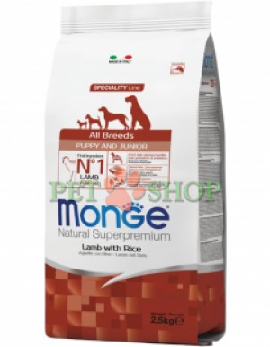<p><strong>Monge All breeds Puppy, Junior&nbsp;Lamb with Rice -&nbsp;</strong>сухой корм предназначен для ежедневного питания щенков всех пород в возрасте от 1 до 12 месяцев. Основными источниками белка являются дегидрированное и свежее мясо ягненка.</p>