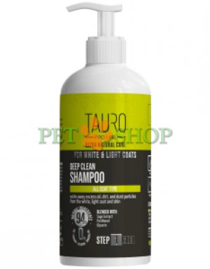 <p>Шампунь <strong>Tauro Pro Line ULTRA NATURAL CARE FOR WHITE,&nbsp;LIGHT COAT</strong> <strong>Deep Clean</strong> с высококачественными ингредиентами и экстрактом шалфея для глубокой очистки шерсти и кожи животного. Шампунь предназначен для собак и кошек с белой и светлой шерстью. Обогащенный состав шампуня защищает липидный барьер кожи, предотвращает ее шелушение, придает шерсти блеск и имеет очень приятный запах.</p>