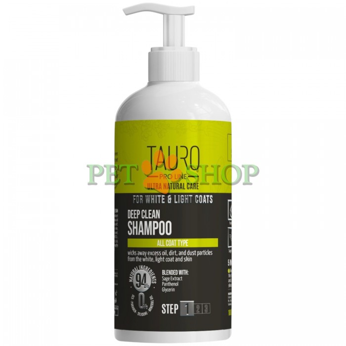 <p>Шампунь <strong>Tauro Pro Line ULTRA NATURAL CARE FOR WHITE,&nbsp;LIGHT COAT</strong> <strong>Deep Clean</strong> с высококачественными ингредиентами и экстрактом шалфея для глубокой очистки шерсти и кожи животного. Шампунь предназначен для собак и кошек с белой и светлой шерстью. Обогащенный состав шампуня защищает липидный барьер кожи, предотвращает ее шелушение, придает шерсти блеск и имеет очень приятный запах.</p>