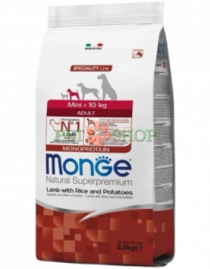 <p><strong>Monge Dog Speciality Line Monoprotein Mini&nbsp;Lamb, Rice, Potatoes</strong> - сухой корм из мяса ягнёнка с рисом и картошкой для взрослых собак мелких пород.</p>