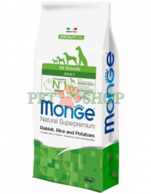 <p><strong>Monge All breeds Adult Monoprotein Rabbit, Rice, Potatoes</strong> -&nbsp;полнорационный корм для взрослых собак всех пород с кроликом, рисом и картошкой.&nbsp;Не содержит добавленных красителей и искусственных консервантов.</p>