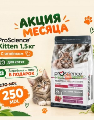 <p><strong>ProScience Kitten Lamb Cat &mdash; Healthy Growth &mdash; Mediterranean Recipe</strong>&nbsp;&mdash; это сбалансированный сухой корм для котят&nbsp;с ягненком.</p>