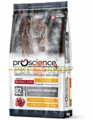 <p><strong>ProScience Cat Adult Hairball</strong>&nbsp;&mdash; это полнорационный и сбалансированный экструдированный сухой корм для взрослых кошек с курицей. Содержит <strong>82% белка животного происхождения</strong> и гипоаллергенную формулу с пониженным содержанием злаков. Корм помогает контролировать образование комков шерсти и обеспечивает полноценное питание для поддержания здоровья и активности взрослой кошки.</p>