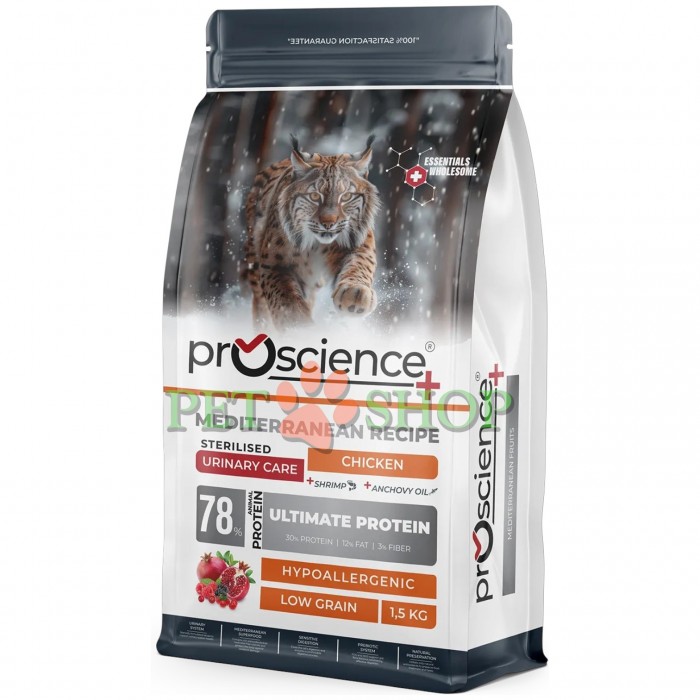 <p><strong>ProScience Sterilised Urinary Cat Adult -&nbsp;</strong>полнорационный и сбалансированный экструдированный сухой корм для стерилизованных кошек со вкусом курицы. Содержит 78% белка животного происхождения, гипоаллергенную формулу с пониженным содержанием злаков и обеспечивает полноценное и сбалансированное питание.</p>