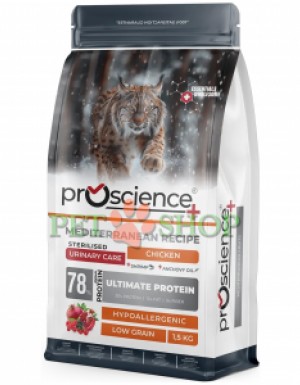 <p><strong>ProScience Sterilised Urinary Cat Adult -&nbsp;</strong>полнорационный и сбалансированный экструдированный сухой корм для стерилизованных кошек со вкусом курицы. Содержит 78% белка животного происхождения, гипоаллергенную формулу с пониженным содержанием злаков и обеспечивает полноценное и сбалансированное питание.</p>