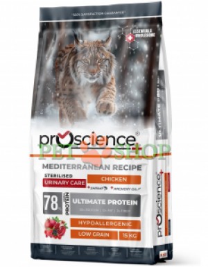 <p><strong>ProScience Sterilised Urinary Cat Adult -&nbsp;</strong>полнорационный и сбалансированный экструдированный сухой корм для стерилизованных кошек со вкусом курицы. Содержит 78% белка животного происхождения, гипоаллергенную формулу с пониженным содержанием злаков и обеспечивает полноценное и сбалансированное питание.</p>