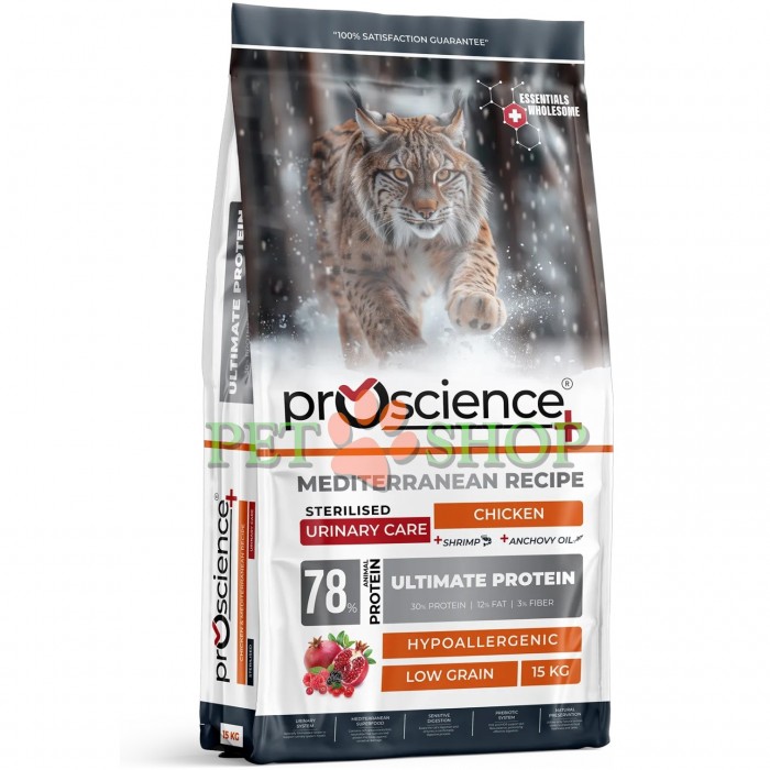 <p><strong>ProScience Sterilised Urinary Cat Adult -&nbsp;</strong>полнорационный и сбалансированный экструдированный сухой корм для стерилизованных кошек со вкусом курицы. Содержит 78% белка животного происхождения, гипоаллергенную формулу с пониженным содержанием злаков и обеспечивает полноценное и сбалансированное питание.</p>