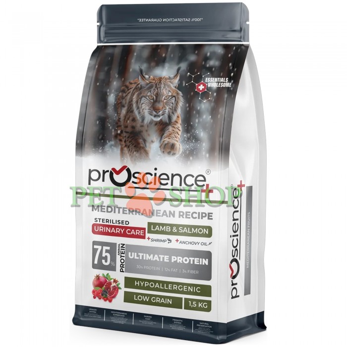 <p><strong>ProScience Sterilised Urinary Cat Adult&nbsp;Lamb, Salmon -&nbsp;</strong>полнорационный и сбалансированный экструдированный сухой корм для стерилизованных кошек с ягненком и лососем. Содержит <strong>75% белка животного происхождения</strong>, отличается гипоаллергенной формулой с пониженным содержанием злаков и обеспечивает полноценное ежедневное питание.</p>