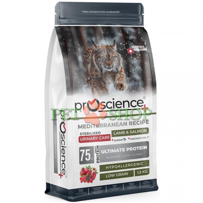 <p><strong>ProScience Sterilised Urinary Cat Adult&nbsp;Lamb, Salmon -&nbsp;</strong>полнорационный и сбалансированный экструдированный сухой корм для стерилизованных кошек с ягненком и лососем. Содержит <strong>75% белка животного происхождения</strong>, отличается гипоаллергенной формулой с пониженным содержанием злаков и обеспечивает полноценное ежедневное питание.</p>