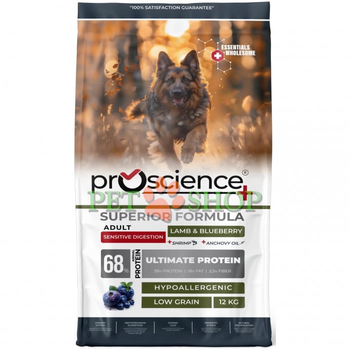 <p><strong>ProScience Adult Dog Sensitive&nbsp;Salmon, Blueberry -&nbsp;</strong>&mdash; полнорационный экструдированный сухой корм для взрослых собак всех пород с лососем и черникой. Специально разработан для поддержания здоровья кожи и красоты шерсти. Содержит <strong>67% белка животного происхождения</strong>, отличается гипоаллергенной формулой с пониженным содержанием злаков и обеспечивает сбалансированное ежедневное питание.</p>