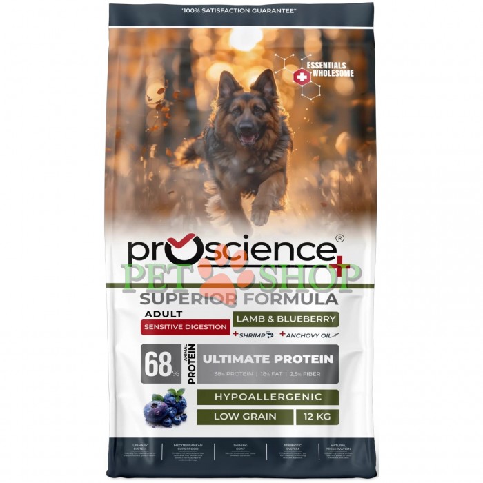 <p><strong>ProScience Adult Dog Sensitive&nbsp;Lamb, Blueberry -&nbsp;</strong>&mdash; полнорационный экструдированный сухой корм для взрослых собак всех пород с ягненком и черникой. Благодаря гипоаллергенной формуле с пониженным содержанием злаков корм подходит для собак с чувствительным пищеварением.</p>