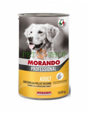 <p><strong>Morando Pollo e Tacchino 1250 gr</strong> <strong>bucăți pui și curcan în sos pentru câini</strong></p>