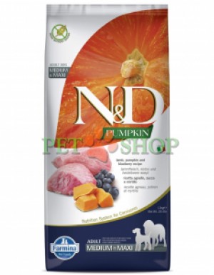 <p><strong>Farmina N&D Pumpkin Dog Adult Medium, Maxi Lamb, Blueberry &ndash;</strong> miel, dovleac și afine. Hrană uscată completă fără cereale pentru c&acirc;ini adulți de talie medie și mare.</p>