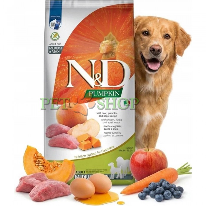 <p><strong>Farmina ND Pumpkin Dog Adult Medium, Maxi Boar, Apple &ndash;</strong> mistreț, dovleac și măr. Hrană uscată completă fără cereale pentru c&acirc;ini adulți de talie medie și mare.</p>