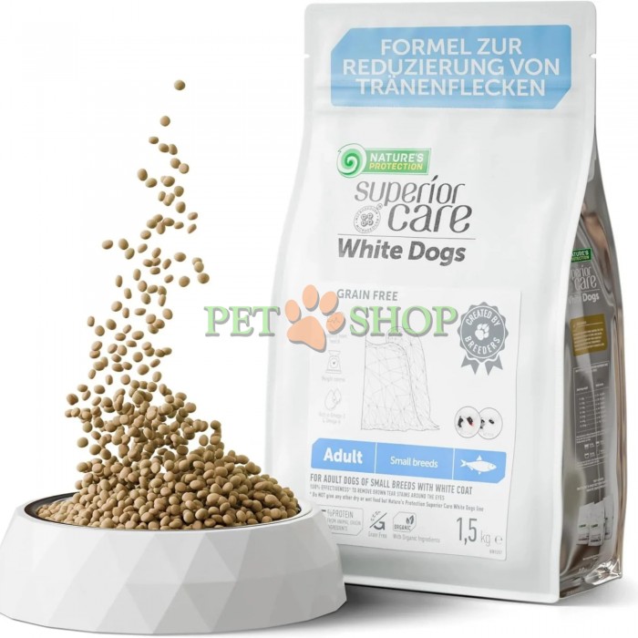 <p><strong>Nature&rsquo;s Protection Superior Care White Dogs Grain Free Herring</strong> &ndash; hrană super-premium cu hering, special formulată pentru c&acirc;inii adulți de toate rasele cu blană albă.</p>