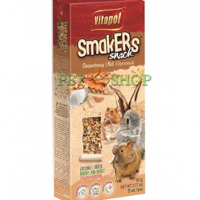 <p><strong>Лакомство для грызунов и кроликов Vitapol Smakers с орехами 90 грамм , 2 шт в упаковке</strong></p>