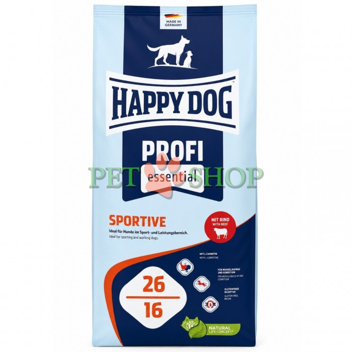 <p><strong>Hrană completă și echilibrată Happy Dog Sportive 20 KG pentru c&acirc;ini adulți cu un nivel ridicat de activitate. Potrivită pentru c&acirc;inii ținuți &icirc;n aer liber și &icirc;n voliere. Produsă din carne de pasăre și vită de &icirc;naltă calitate și cereale benefice.</strong></p>