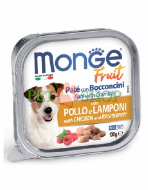 <p><strong>Monge Dog Fruit Pate and Chunkies&nbsp;with Chicken and Raspberry -&nbsp;</strong>полнорационный влажный корм для взрослых собак с кусочками свежей курицы и малиной.</p>