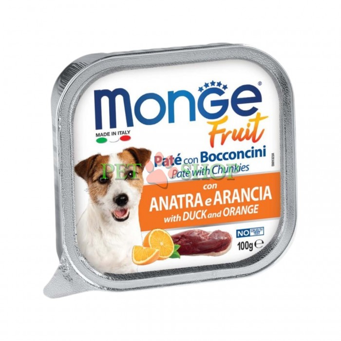 <p><strong>Monge Dog Fruit Pate and Chunkies Duck, Orange</strong> - полнорационный беззерновой влажный корм в виде паштета с кусочками свежего мяса утки и апельсина для взрослых собак.</p>