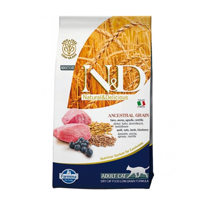 <p><strong>Farmina N&D LG LAMB & BLUEBERRY ADULT - низкозерновой корм для взрослых котов и кошек с мясом ягненка и свежей черникой, с небольшим добавлением зерновых (спельта и овес), специально разработанных с учетом плотоядной природы кошек. Данная диета предотвращает ожирение и диабет из-за низкого гликемического индекса.</strong></p>