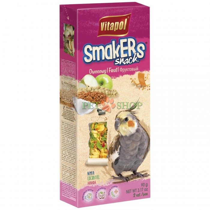 <p><strong>Vitapol Smakers -&nbsp;</strong>лакомства для нимф, которое покрыто разными зерновыми, злаковыми и фруктами.</p>