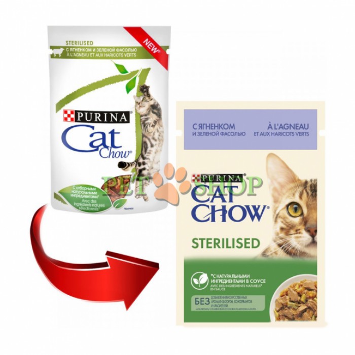 <p><strong>Cat Chow Sterilised 85 gr Кусочки в соусе с ягненком и зеленой фасолью</strong></p>