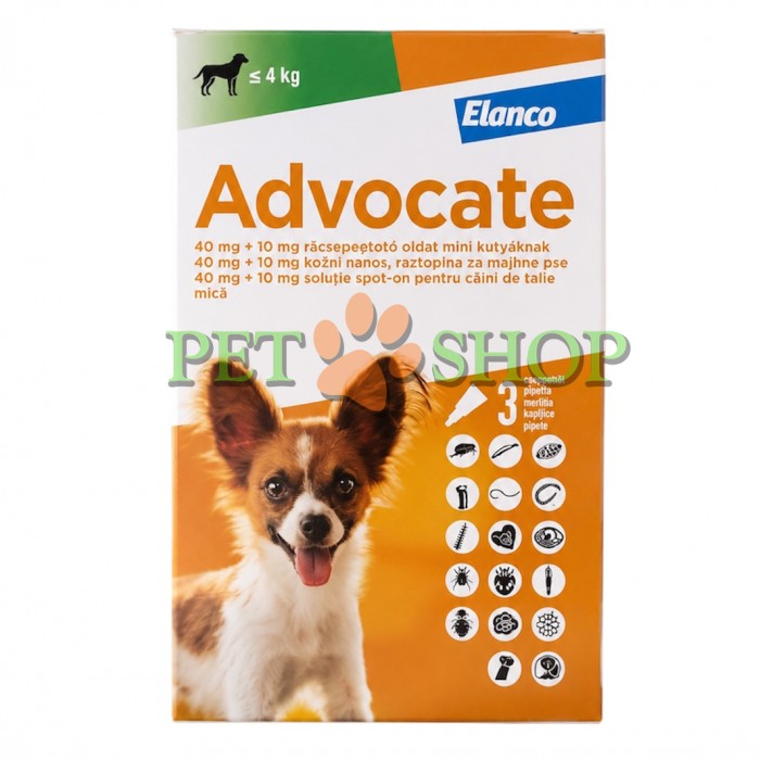 <p><strong>Elanco Advocate для собак до 4 кг от блох, клещей и др., а также глистов, 1 пипетка*0,4 мл</strong></p>