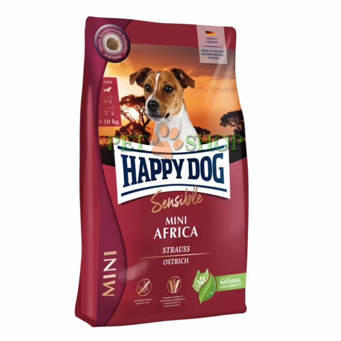 <p><strong>Необыкновенно вкусный полнорационный корм класса супер-премиум Happy Dog Mini Africa идеален для всех требовательных лакомок небольшого размера, которые предпочитают нестандартный корм или очень разборчивы в еде.</strong></p>